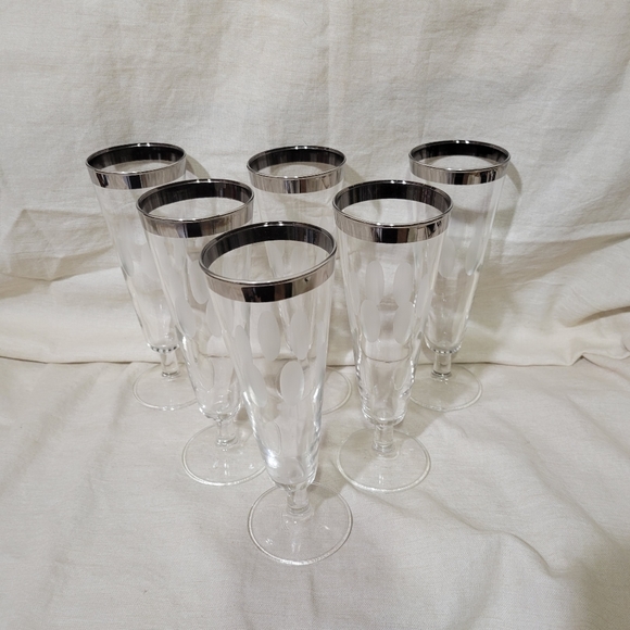 Dorothy Thorpe Set of 5 Pilsner Glasses Silver Band Etched Circles MCM Barware - Picture 5 of 13